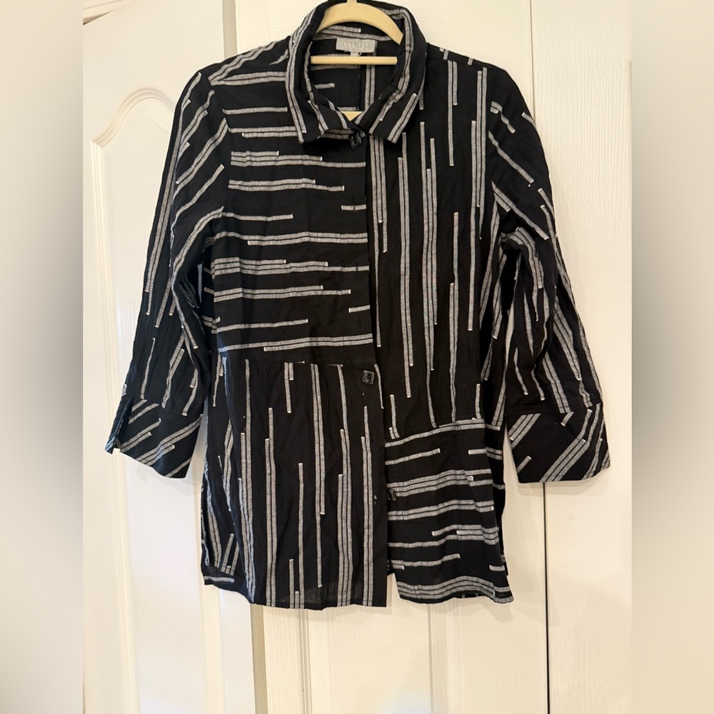 Habitat, Black and Gray Striped Blouse